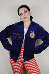 vintage 1980's National FFA Supply Service, Alexandria, VA. zip up jacket in navy corduroy