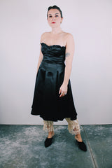 strapless black silk mini dress vintage women's