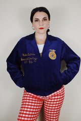 vintage 1980's National FFA Supply Service, Alexandria, VA. zip up jacket in navy corduroy