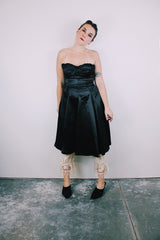 strapless black silk mini dress vintage women's