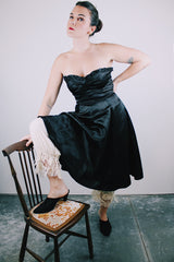 strapless black silk mini dress vintage women's