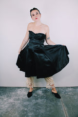 strapless black silk mini dress vintage women's