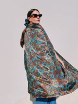 1960's reversible poncho with buttons and collar one side is gold one side is floral print vintage