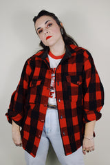 vintage 1970's L.L. Bean long sleeve button up red and black buffalo plaid wool shacket