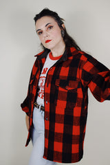 vintage 1970's L.L. Bean long sleeve button up red and black buffalo plaid wool shacket