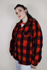 vintage 1970's L.L. Bean long sleeve button up red and black buffalo plaid wool shacket