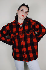 vintage 1970's L.L. Bean long sleeve button up red and black buffalo plaid wool shacket
