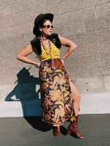 paisley printed velvet wrap skirt vintage 1970's ankle length