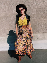 paisley printed velvet wrap skirt vintage 1970's ankle length