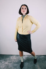 long sleeve yellow button up cardigan with beaded chest women's vintage 1950's