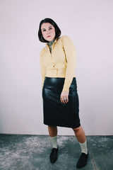 long sleeve yellow button up cardigan with beaded chest women's vintage 1950's