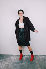 long sleeve 1940's pajama dot in black with red polka dots