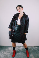 long sleeve 1940's pajama dot in black with red polka dots