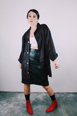 long sleeve 1940's pajama dot in black with red polka dots