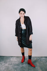 long sleeve 1940's pajama dot in black with red polka dots