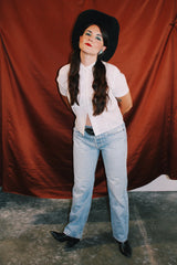 short sleeve white button up blouse women's vintage 1950's