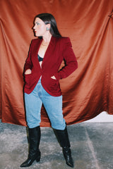 long sleeve maroon one button closure blazer jacket women's vintage 1940's