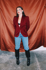 long sleeve maroon one button closure blazer jacket women's vintage 1940's