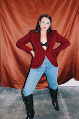 long sleeve maroon one button closure blazer jacket women's vintage 1940's