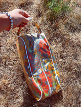 floral printed vinyl wash bag with zipper and handle vintage 1960's