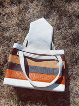 faux leather cream and brown striped handbag vintage 1970's