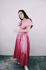 ankle length pink moire effect off the shoulder vintage 1980's evening dress