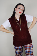 vintage 1970's Kings Road Shop, Sears The Men's Store label sleeveless maroon colored waffle knit texture acrylic material sweater vest