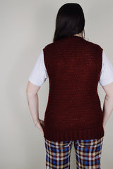 vintage 1970's Kings Road Shop, Sears The Men's Store label sleeveless maroon colored waffle knit texture acrylic material sweater vest