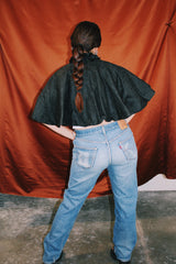 black silk Edwardian cape cloak with tie neck and ruffle trim neckline vintage women's 1920's