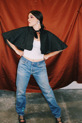 black silk Edwardian cape cloak with tie neck and ruffle trim neckline vintage women's 1920's