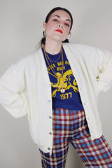 vintage 1980's The Fox Sweater label XL off white long sleeve acrylic material button up cardigan