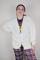 vintage 1980's The Fox Sweater label XL off white long sleeve acrylic material button up cardigan