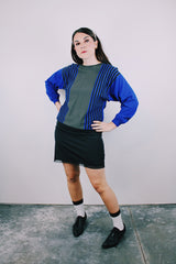 long sleeve grey blue and black striped dolman pullover sweater wool vintage 1980's
