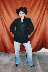 black wool double breasted tuxedo blazer with satin lapels vintage 1940's