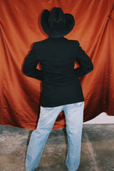 black wool double breasted tuxedo blazer with satin lapels vintage 1940's