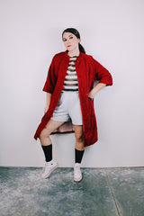 red velvet quilted robe duster jacket women's vintage 1960's