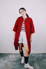 red velvet quilted robe duster jacket women's vintage 1960's
