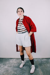 red velvet quilted robe duster jacket women's vintage 1960's