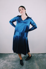 long sleeve blue silk 1930's vintage dress