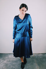 long sleeve blue silk 1930's vintage dress