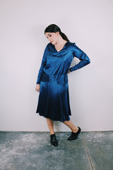 long sleeve blue silk 1930's vintage dress