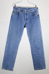 medium wash 501 levi's denim jeans button front closure 33 x 30