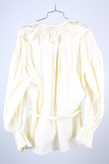 long sleeve cream cotton pirate blouse with ruffle collar and tie front and matching belt vintage