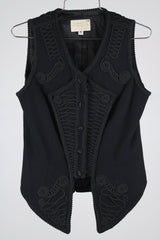 sleeveless black wool vest with all over embroidery vintage women's 1980's