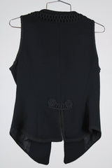 sleeveless black wool vest with all over embroidery vintage women's 1980's