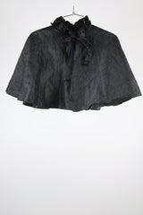 black silk Edwardian cape cloak with tie neck and ruffle trim neckline vintage women's 1920's