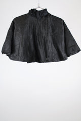 black silk Edwardian cape cloak with tie neck and ruffle trim neckline vintage women's 1920's