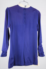 long sleeve color block cream and blue mock neck top with bronze studs vintage women's 1960's