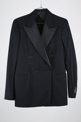 black wool double breasted tuxedo blazer with satin lapels vintage 1940's