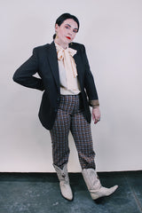 Women's or men's western style vintage 1970's Levi's Western Wear, San Francisco label long sleeve dark chocolate brown polyester blazer with two button closure.